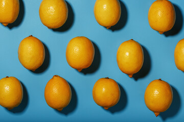 Lemons on a blue background with a pattern in the form of a pattern.