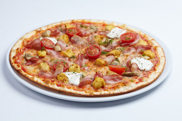 tasty pizza with cherry tomatoes