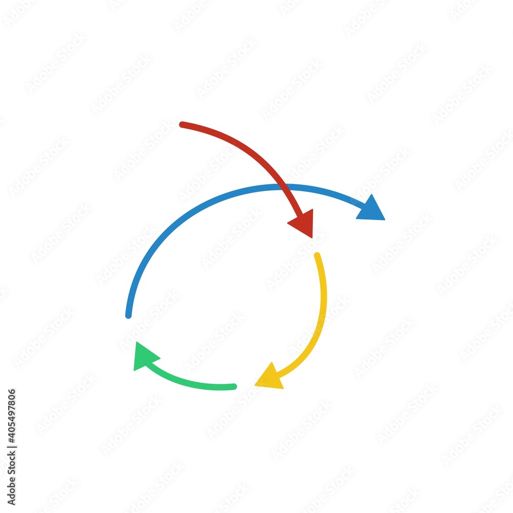 Poster multi-colored flexible arrow. development methodology concept. vector icon isolated on white backgro