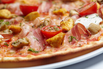 tasty pizza with cherry tomatoes