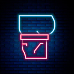 Glowing neon line Beer belly icon isolated on brick wall background. Colorful outline concept. Vector.