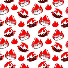 Cartoon hot and spicy sausage hot dog street foods seamless pattern background template idea