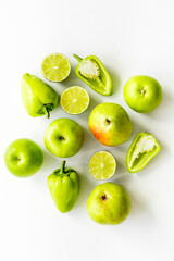 Variety of green fruits and vegetables for protein vegetarians meal