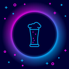 Glowing neon line Glass of beer icon isolated on black background. Colorful outline concept. Vector.