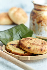Typical Venezuelan or Colombian meal, with arepas campesinas, cheese