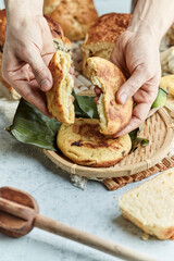 Typical Venezuelan or Colombian meal, with arepas campesinas, cheese