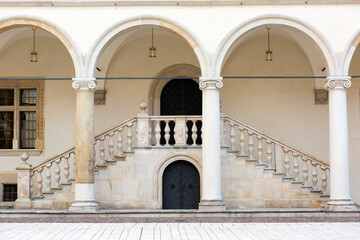 Arcaded courtyard of 13th century Wawel Royal Castle, Krakow, Poland