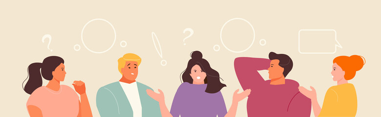Fototapeta premium Communicating people, discussing news, social media and chat. Vector illustration