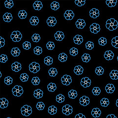 Line Flower icon isolated seamless pattern on black background. Vector.