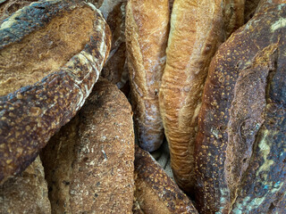Close up, Traditional Artisan bread, homemade sourdough bread with crispy crust.
