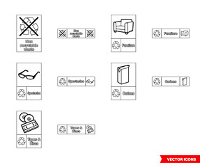 Other waste recycling signs icon set of outline types. Isolated vector sign symbols. Icon pack.