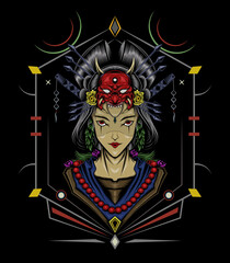 Geisha Artwork. japanese design template.