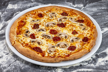 Pizza végétarienne sur fond travaillé.