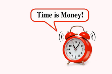 Fototapeta na wymiar Red alarm clock and text - Time is money