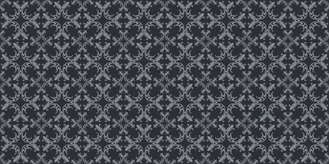 Dark background pattern with ornate floral designs. Seamless 