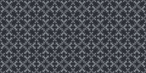 Dark background pattern with ornate floral designs. Seamless 