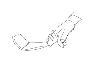 Continuous line drawing of parent giving hand to his child. Single one line art of father and mother care. Parental concept vector illustration
