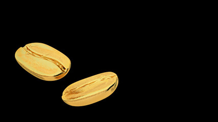 golden coffee beans on black background 3d render