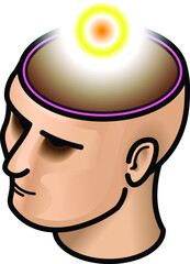 Head with a rising pearl of wisdom/enlightenment rising out of it.