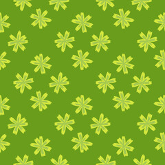 Summer seamless pattern with light flowers meadow ornament. Green background. Modern print.