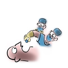 Two doctors treating a patient