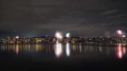 Fototapeta premium fireworks at night of the new year
