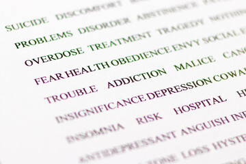 A set of words related to human addiction. Bad habits of a person, for social advertising