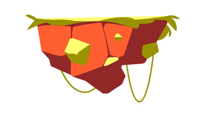 Stone game island, hanging island with green grass for gi cartoon vector illustration