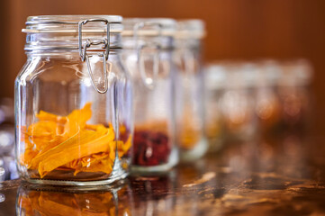 Jars of dried fruit at the cocktail bar