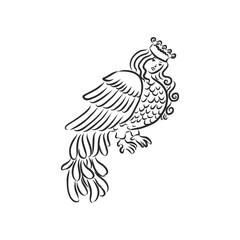 Sirin - illustration of the mythological half-woman half-bird that sings songs of paradise, bringing people happiness. the Sirin bird sketch vector illustration