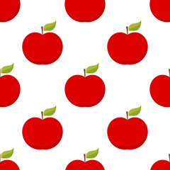 Red apples with leaves seamless pattern.