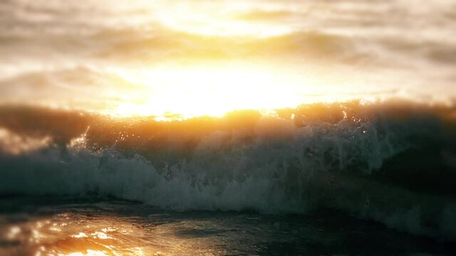 sunset on the sea. sea waves in slow motion