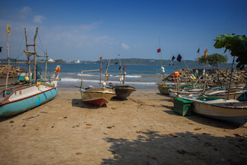 Fototapeta na wymiar Sri Lankan Fishermen boats at Galle seaside