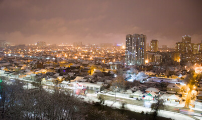 View of the night streets of the city of Krasnodar
