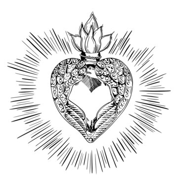 Free Traditional Sacred Heart Drawing - Download in PDF