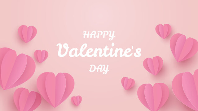 Valentines day banner. Heart paper craft on pink background. Valentine's day