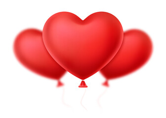 Three red hearts in the shape of balloon on white background. Valentine's Day. 3d realistic vector illustration. 
