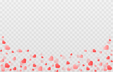 Vector confetti from hearts. Hearts rise to the top on an isolated transparent background. Heart, confetti png. Background for Valentine's Day.