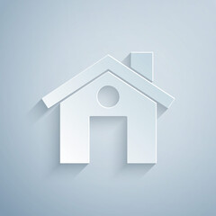 Paper cut House icon isolated on grey background. Home symbol. Paper art style. Vector.