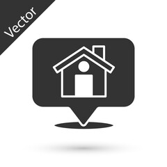 Grey Map pointer with house icon isolated on white background. Home location marker symbol. Vector.