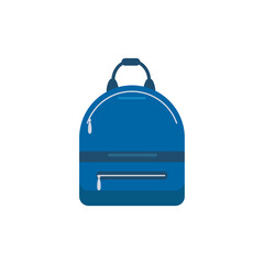 Stylish blue women's backpack, isolated on a white background. Fashion women's backpack bag with one zipper pocket, cartoon style. Flat style. Vector illustration