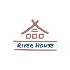 Vector illustration of an icon of a house on the river in the Asian style. For hospitality or tourism business