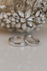 Amazing closeup of wedding rings and diamonds. 