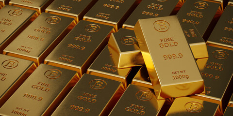 Gold bars. Stock exchange and banking concept. 3D rendered illustration