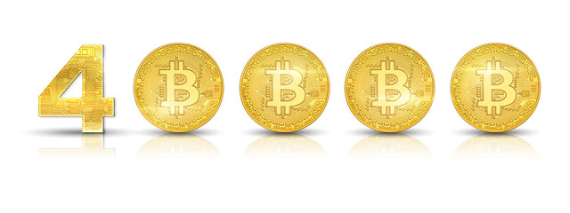 bitcoin crypto-currency new record at 40000 dollars. Isolated on white background. Crypto asset for the asset as virtual gold. Bitcoin hits a new all-time-high record in January 2021. 3D illustration.