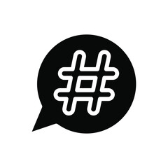 linear black hashtag logo in bubble. concept of communication sign or customer experience. minimal style trendy simple hash tag logotype graphic thin line art design isolated on white background