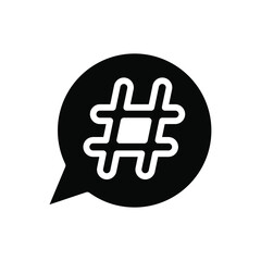 linear black hashtag logo in bubble. concept of communication sign or customer experience. minimal style trendy simple hash tag logotype graphic thin line art design isolated on white background