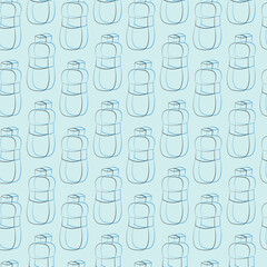 Seamless vector pattern with outline blue bottle