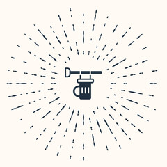 Grey Street signboard with glass of beer icon isolated on beige background. Suitable for advertisements bar, cafe, pub, restaurant. Abstract circle random dots. Vector.