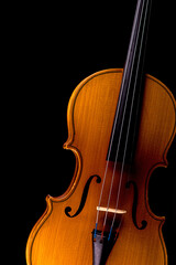 Details of violin head closeup isolated on black
